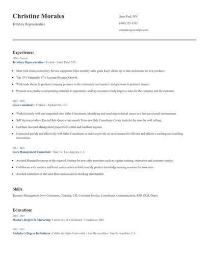 Territory Representative Resume
