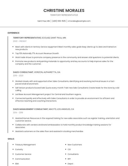Territory Representative Resume