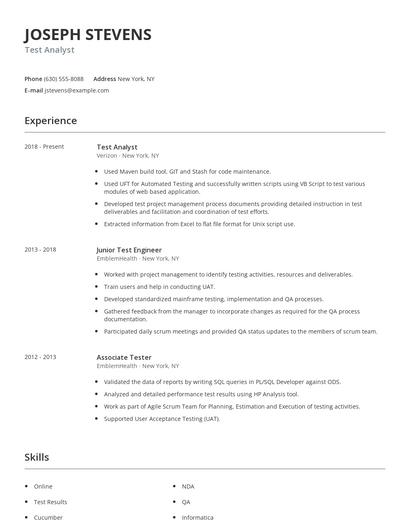 Test Analyst Resume