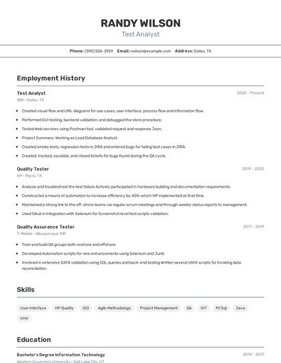 Test Analyst Resume