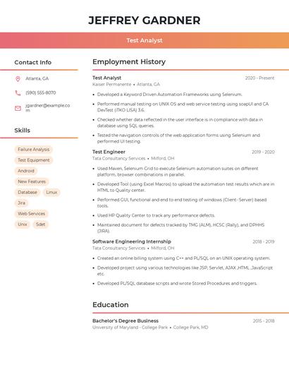 Test Analyst Resume