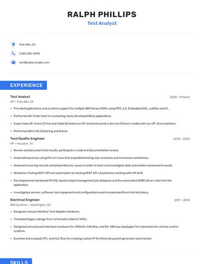 Test Analyst Resume