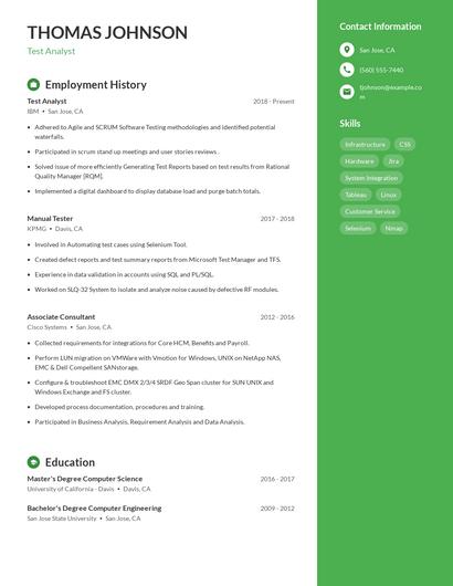 Test Analyst Resume