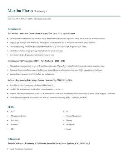 Test Analyst Resume