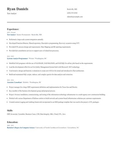 Test Analyst Resume