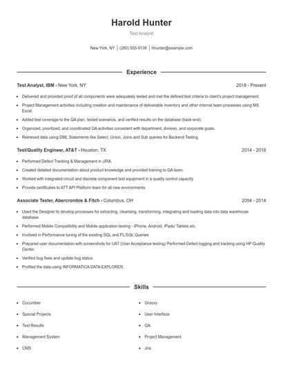 Test Analyst Resume