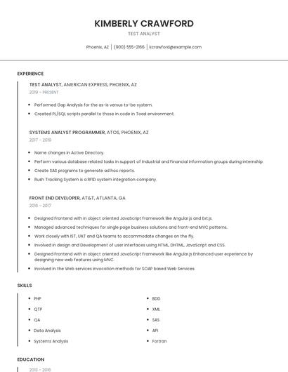 Test Analyst Resume
