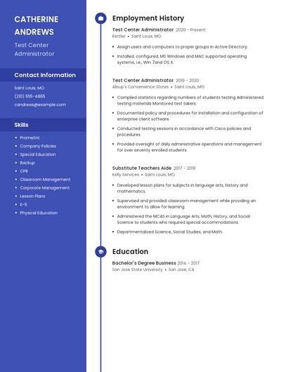 Test Center Administrator Resume