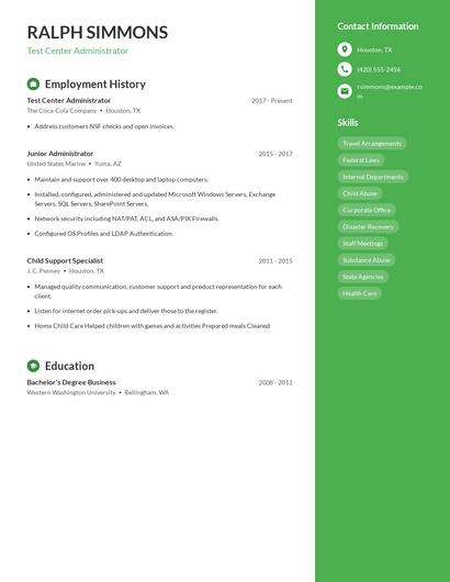 Test Center Administrator Resume