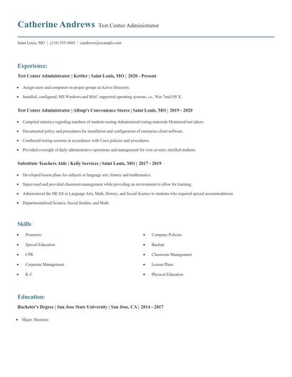Test Center Administrator Resume