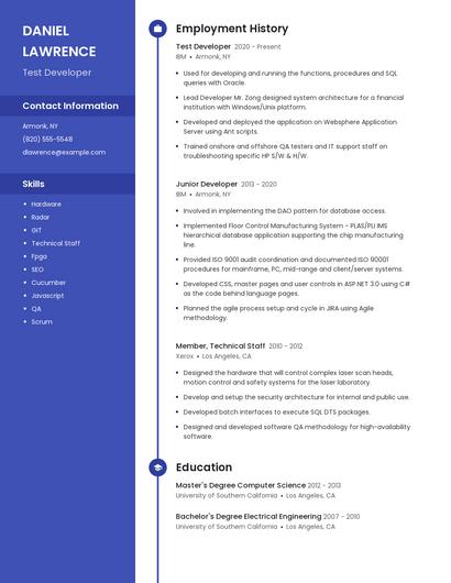 Test Developer Resume