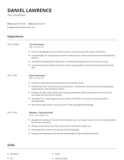Test Developer Resume