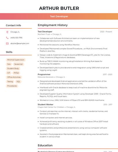 Test Developer Resume