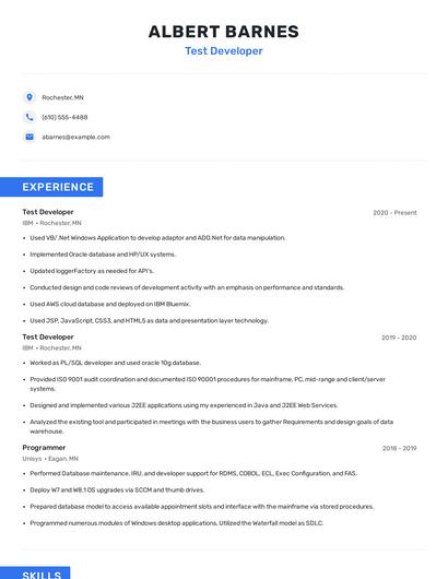 Test Developer Resume