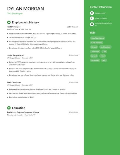 Test Developer Resume