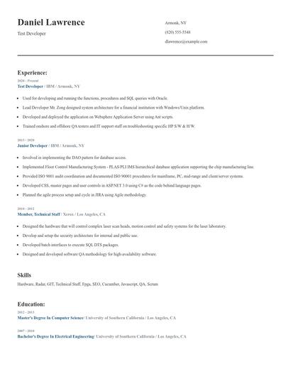 Test Developer Resume