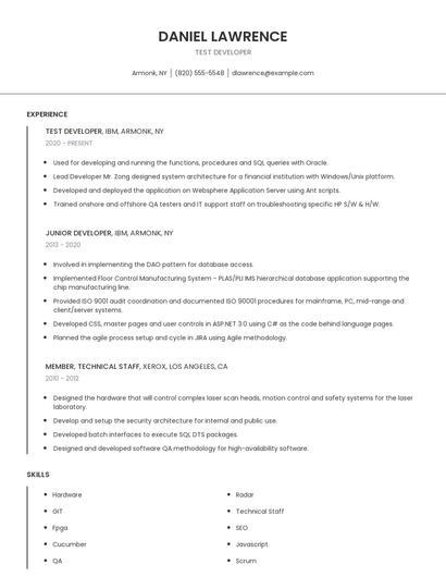 Test Developer Resume