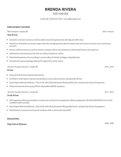 Test Driver Resume