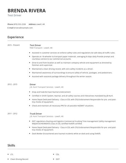 Test Driver Resume