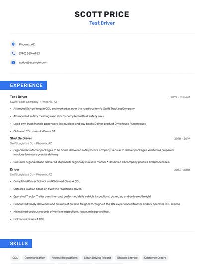 Test Driver Resume