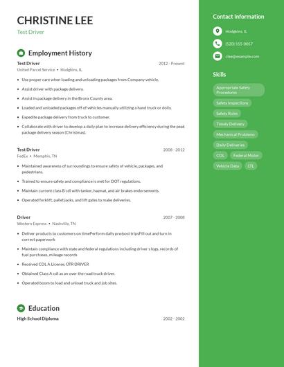 Test Driver Resume