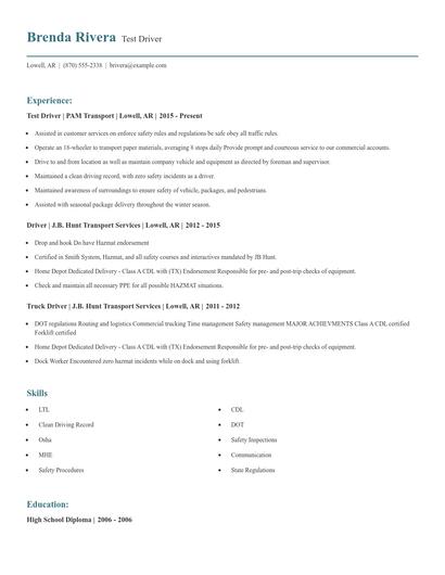 Test Driver Resume