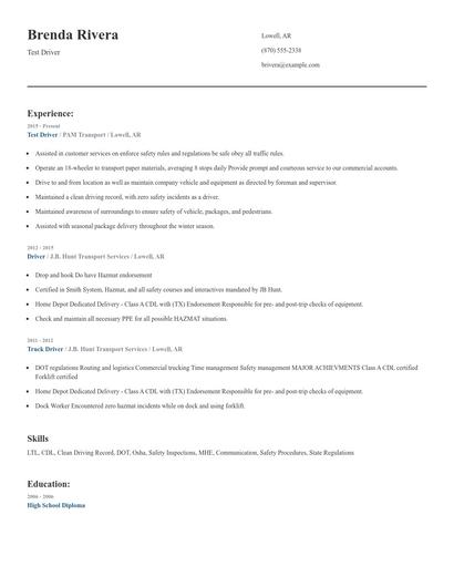 Test Driver Resume