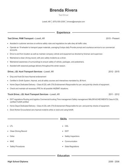 Test Driver Resume