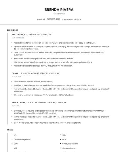 Test Driver Resume