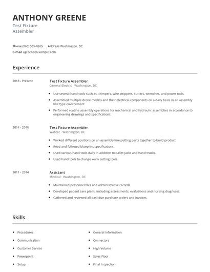 Test Fixture Assembler Resume