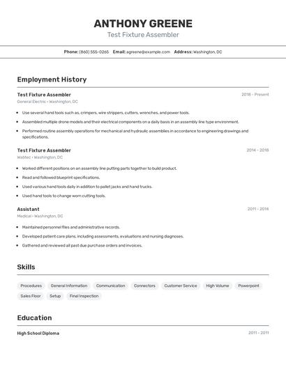 Test Fixture Assembler Resume
