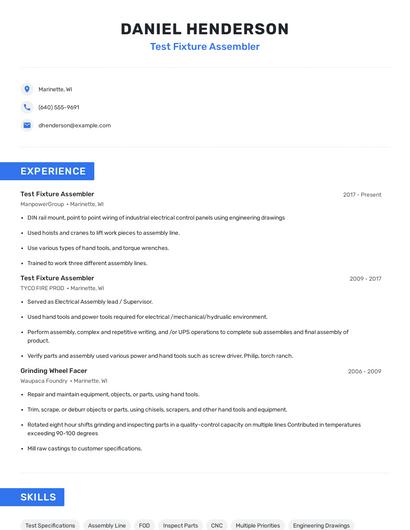 Test Fixture Assembler Resume