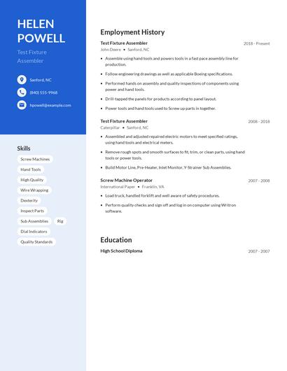 Test Fixture Assembler Resume