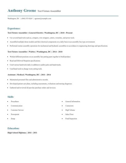 Test Fixture Assembler Resume