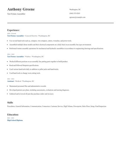 Test Fixture Assembler Resume
