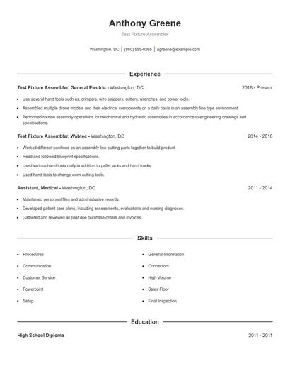 Test Fixture Assembler Resume