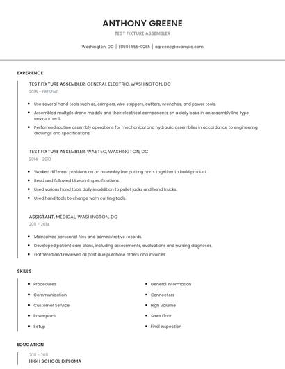 Test Fixture Assembler Resume