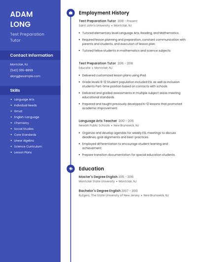 Test Preparation Tutor Resume