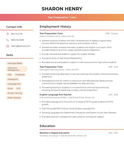 Test Preparation Tutor Resume