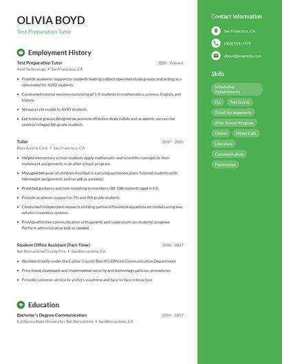 Test Preparation Tutor Resume