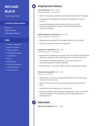 Test Supervisor Resume