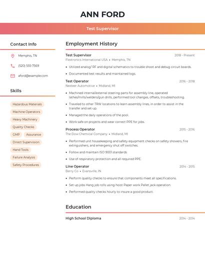 Test Supervisor Resume