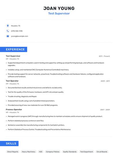 Test Supervisor Resume