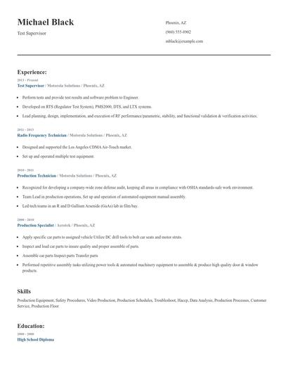 Test Supervisor Resume
