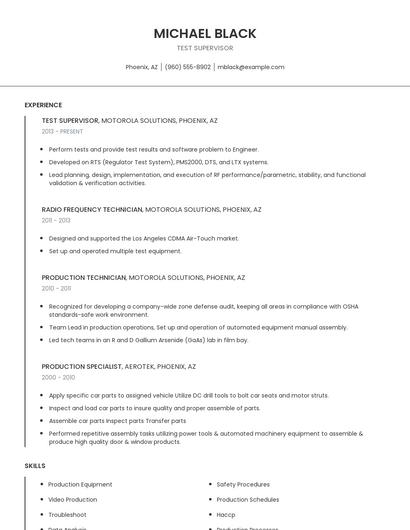 Test Supervisor Resume