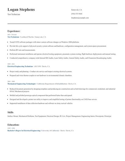 Test Technician Resume