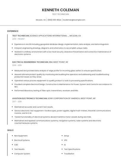 Test Technician Resume