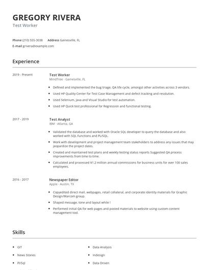 Test Worker Resume