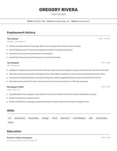 Test Worker Resume