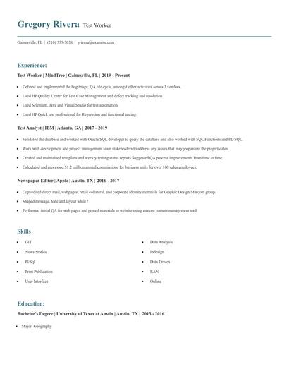 Test Worker Resume